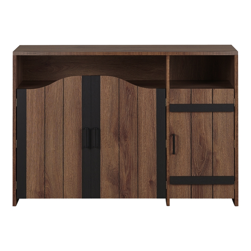 Furniture of America Helen Farmhouse Wood 6-Shelf Buffet in Distressed Walnut
