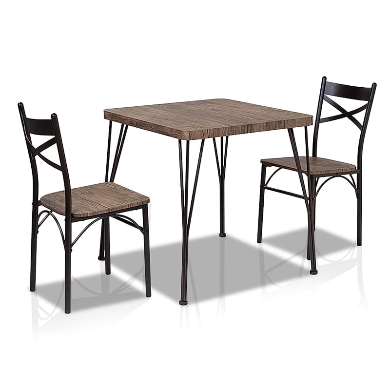 Furniture of America Kelle Transitional Metal 3-Piece Dining Set in Brown