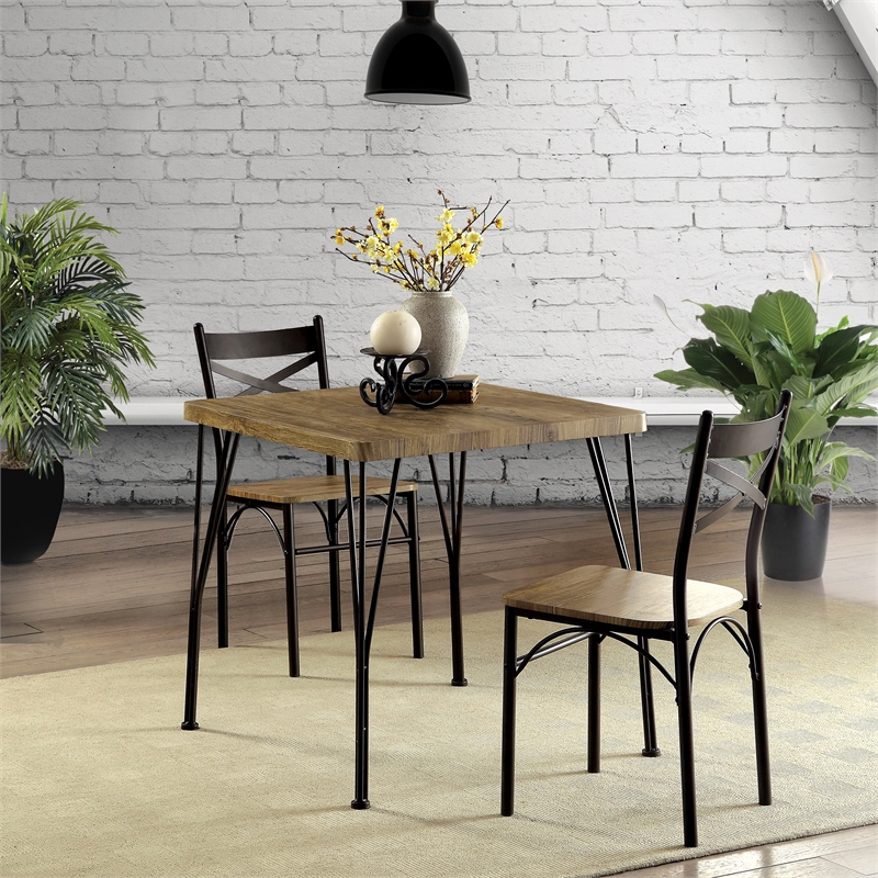 Furniture of America Kelle Transitional Metal 3-Piece Dining Set in Brown
