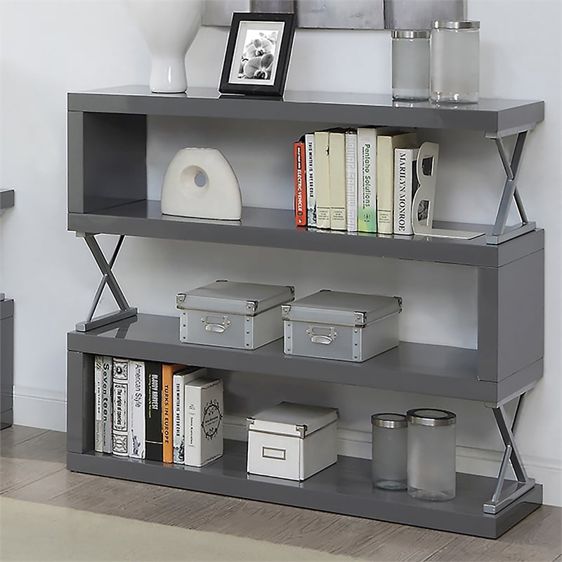 Furniture of America Sheena Contemporary Wood 4-Shelf Bookcase in Glossy Gray