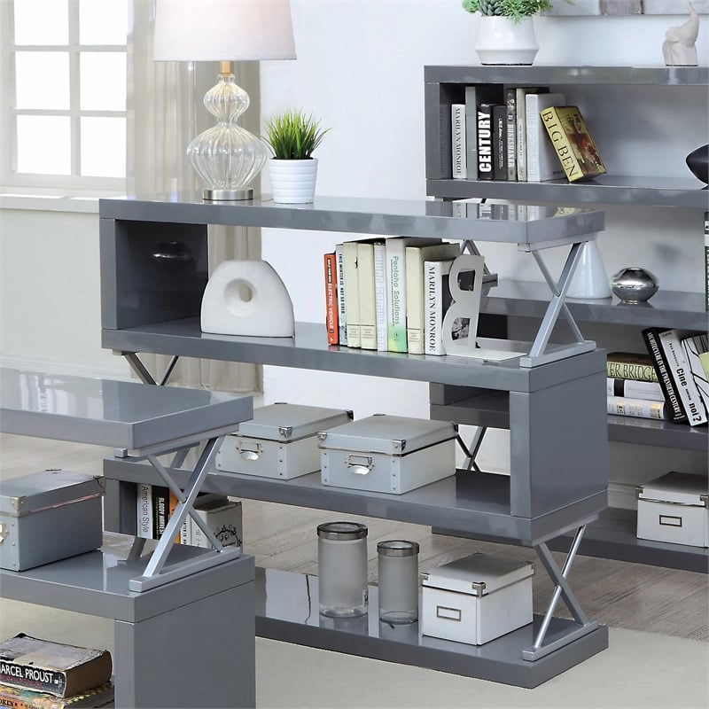 Furniture of America Sheena Contemporary Wood 4-Shelf Bookcase in Glossy Gray
