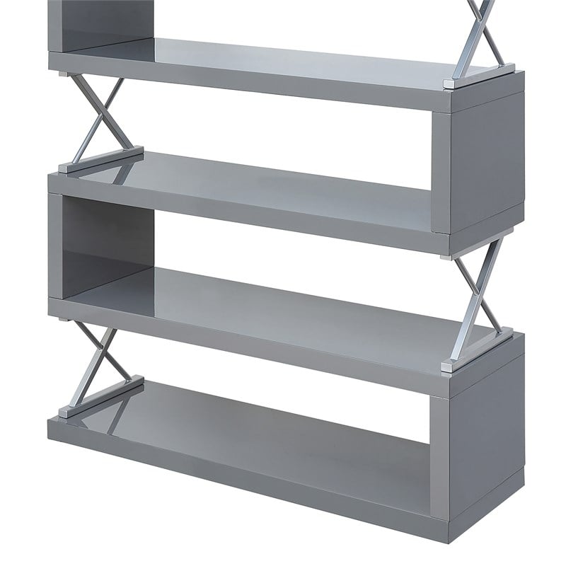 Furniture of America Sheena Contemporary Wood 5-Shelf Bookcase in Glossy Gray