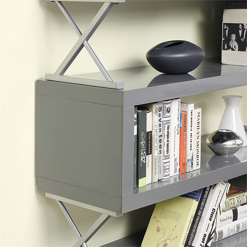 Furniture of America Sheena Contemporary Wood 5-Shelf Bookcase in Glossy Gray