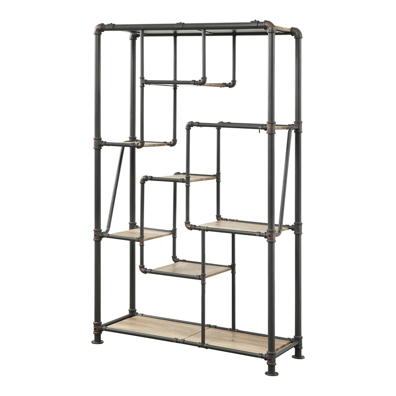Furniture of America Alvin Industrial Metal 8-Shelf Bookcase in Sand Black