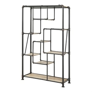 Furniture of America Alvin Industrial Metal 8-Shelf Bookcase in Sand Black
