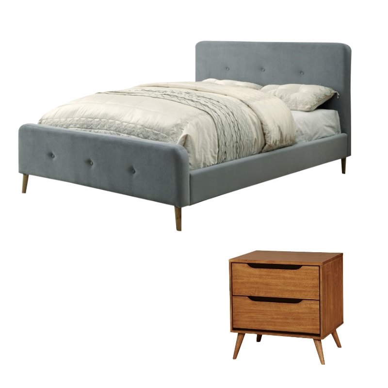 Furniture Of America Celia 2 Piece Gray Queen Bed And Nightstand Image Is Loading Furniture Of America Celia 2 Piece Gray Queen