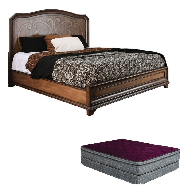 Furniture of America Zed 2Piece Queen Panel Bed and Mattress Set