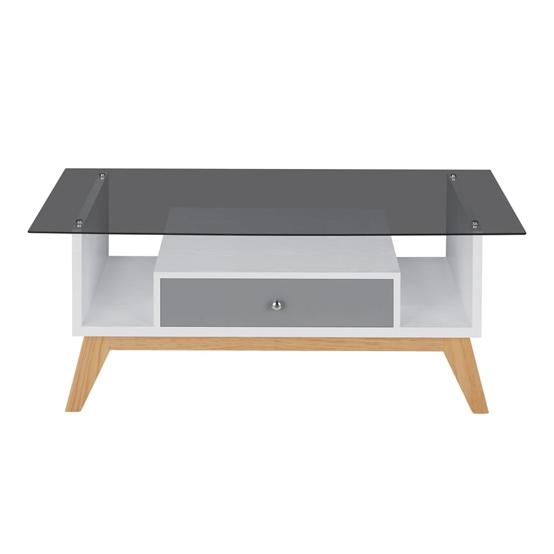 Furniture of America Lana Mid-Century Glass Top Coffee Table in Gray