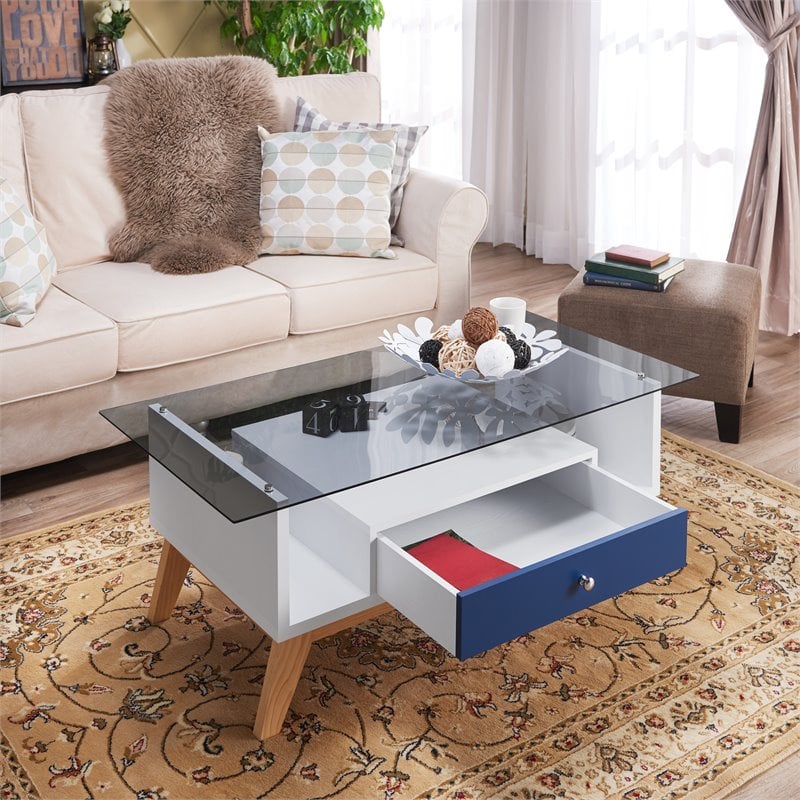 Furniture Of America Lana Mid Century Glass Coffee Table In Navy Fgi 1797c23 - Navy Coffee Table