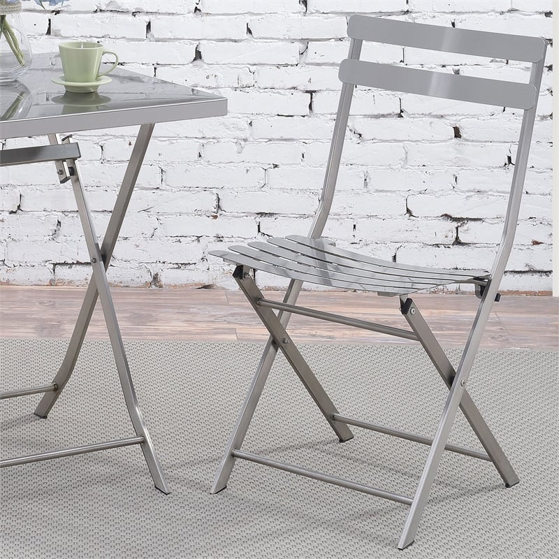 Furniture of America Mina Metal Side Chair in Silver Gun Metal (Set of 2)