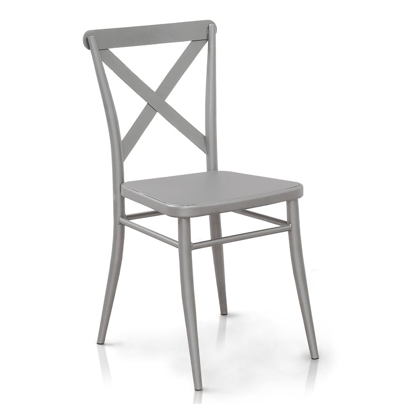 Furniture of America Balucci Metal Dining Chair in Silver (Set of 2)