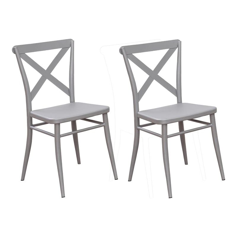 Furniture of America Balucci Metal Dining Chair in Silver (Set of 2)