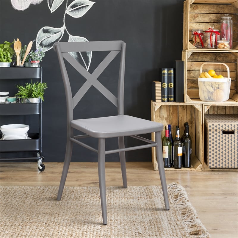 Furniture of America Balucci Metal Dining Chair in Silver (Set of 2)
