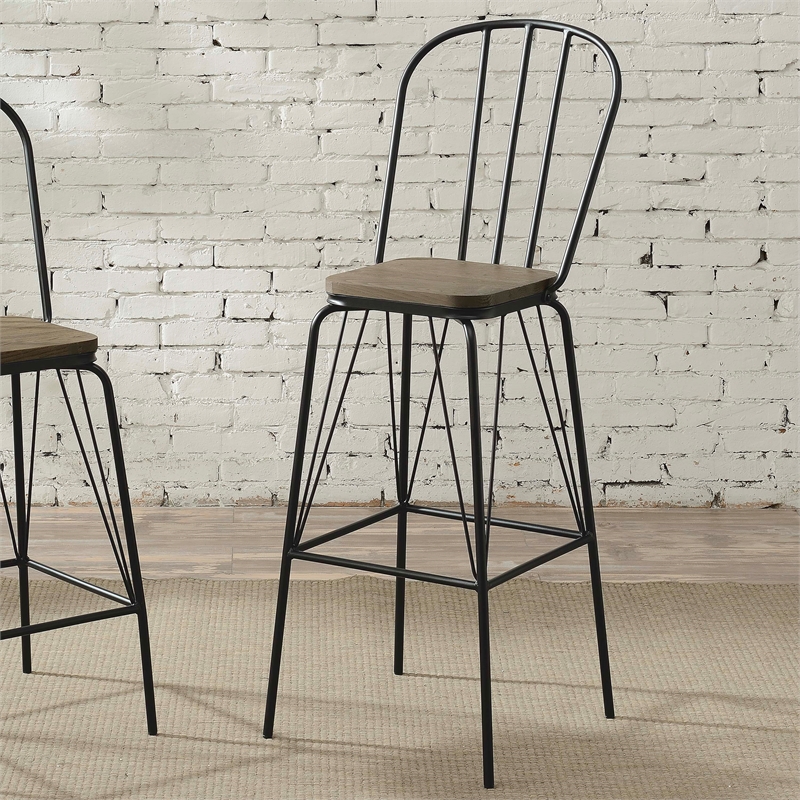 Furniture of America Chelsea Metal Windsor Bar Stool in Black (Set of 2)