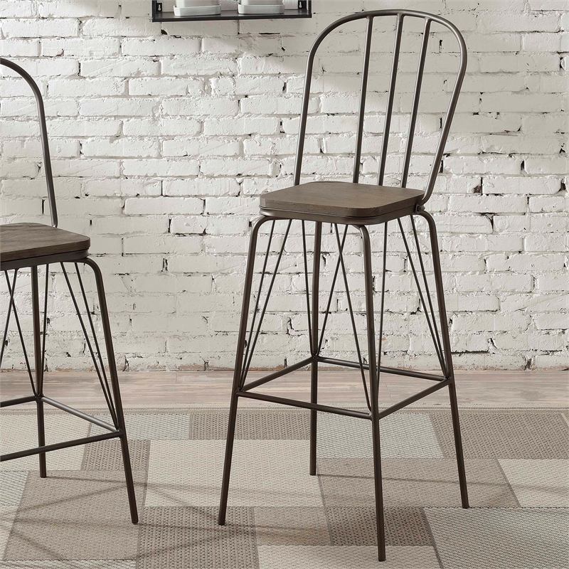 Furniture of America Chelsea Metal Windsor Bar Stool in Bronze (Set of 2)