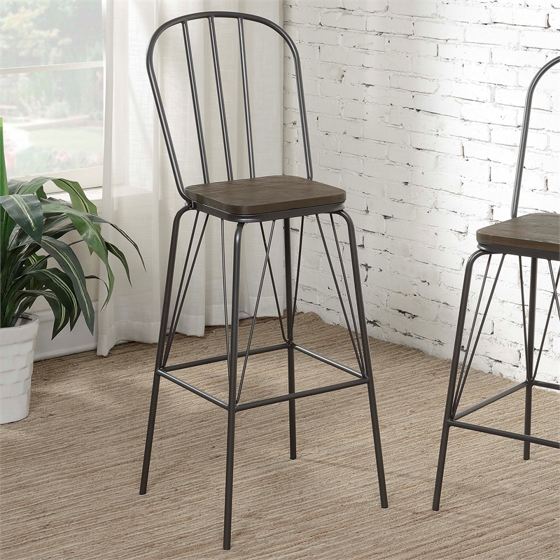 Furniture of America Chelsea Metal Windsor Bar Stool in Gray (Set of 2)