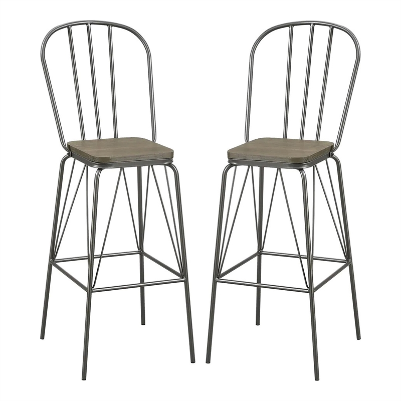 Furniture of America Chelsea Metal Windsor Bar Stool in Gray (Set of 2)