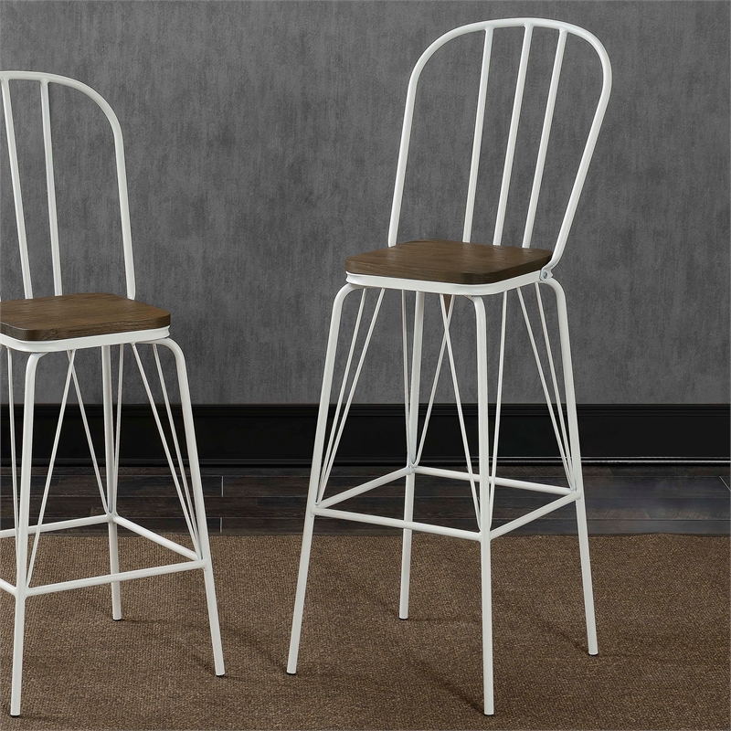 Furniture of America Chelsea Metal Windsor Bar Stool in White (Set of 2)