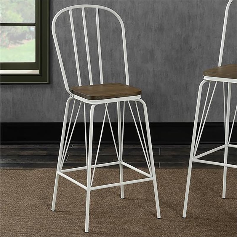 Furniture of America Chelsea Metal Windsor Pub Chair in White (Set of 2)