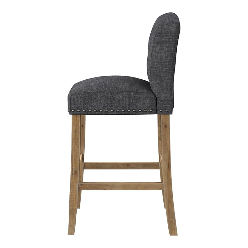 Furniture of America Liston Rustic Fabric Bar Stool in Dark Gray (Set of 2)