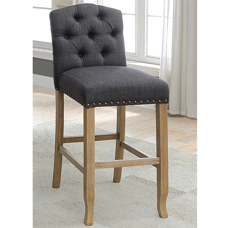Furniture of America Liston Rustic Fabric Bar Stool in Dark Gray (Set of 2)