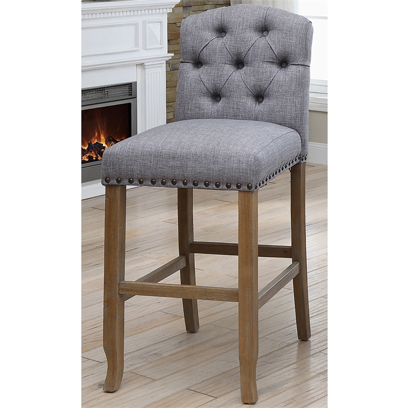Furniture of America Liston Rustic Fabric Bar Stool in Light Gray (Set of 2)