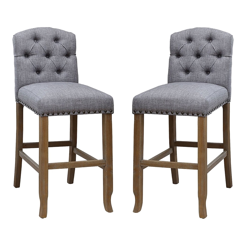 Furniture of America Liston Rustic Fabric Bar Stool in Light Gray (Set of 2)