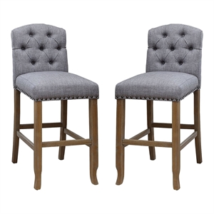 Furniture of America Liston Rustic Fabric Bar Stool in Light Gray (Set of 2)