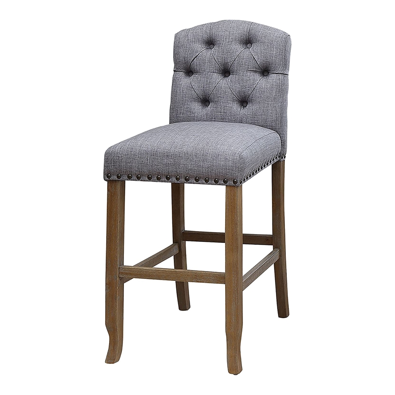 Furniture of America Liston Rustic Fabric Bar Stool in Light Gray (Set of 2)