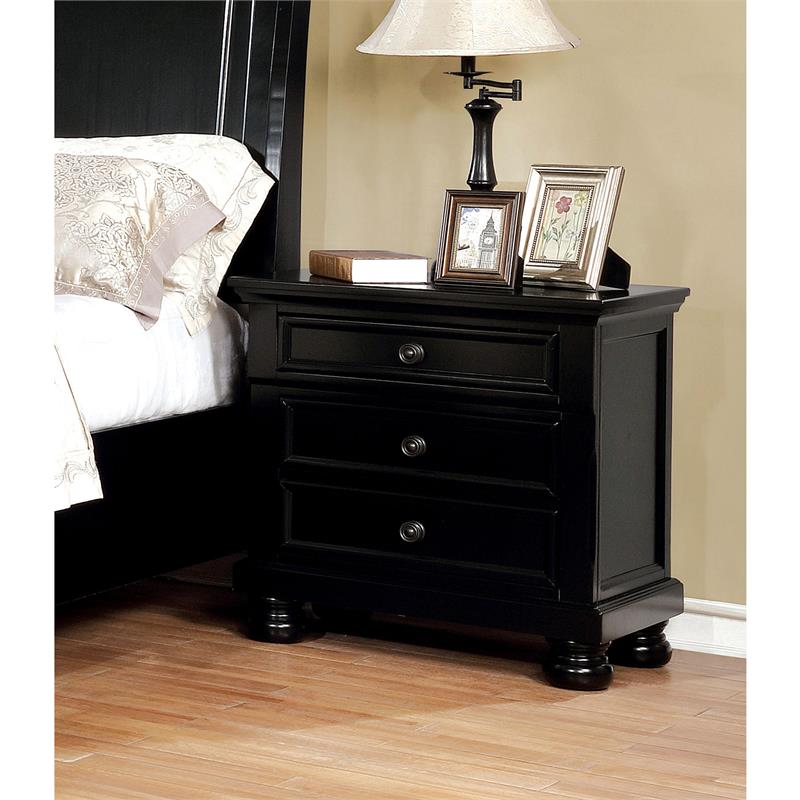 Furniture Of America Ainsley Solid Wood 3 Drawer Nightstand In Black Cymax Business