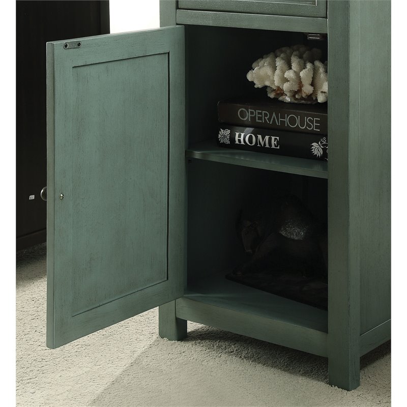Furniture of America Jennifer Wood 1-Drawer Side Table in Antique Teal Blue