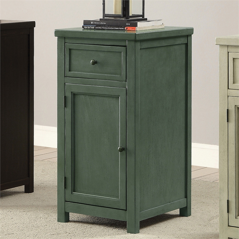 Furniture of America Jennifer Wood 1-Drawer Side Table in Antique Teal Blue