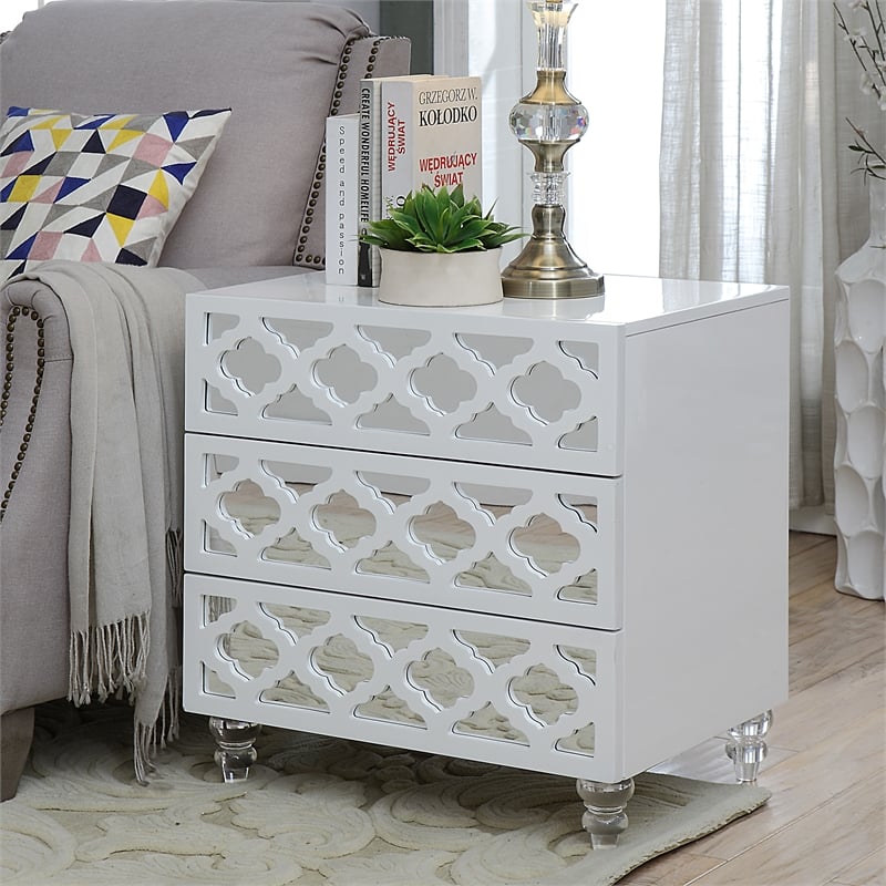 Furniture of America Elizabeth Engineered Wood 3-Drawer End Table - Glossy White