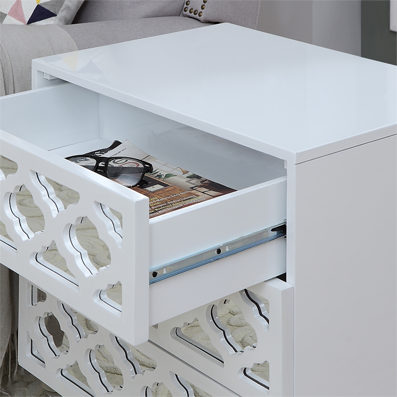 Furniture of America Elizabeth Engineered Wood 3-Drawer End Table - Glossy White