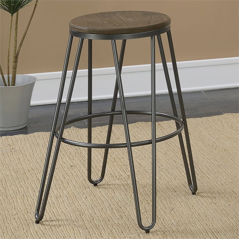 Furniture of America Mandy Metal Bar Stool in Silver Gun Metal (Set of 2)