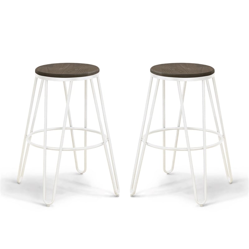 Furniture of America Mandy Metal Bar Stool in White (Set of 2)
