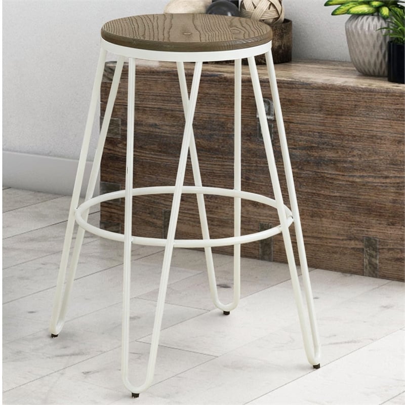 Furniture of America Mandy Metal Bar Stool in White (Set of 2)
