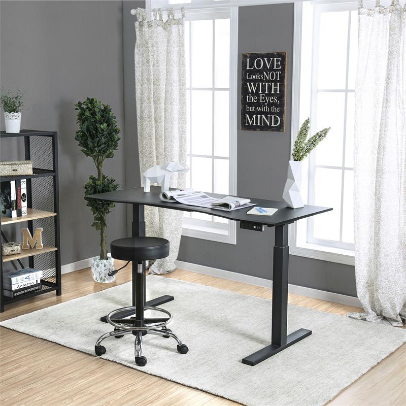 Furniture of America Seantay Metal Adjustable Long Desk with USB in Black