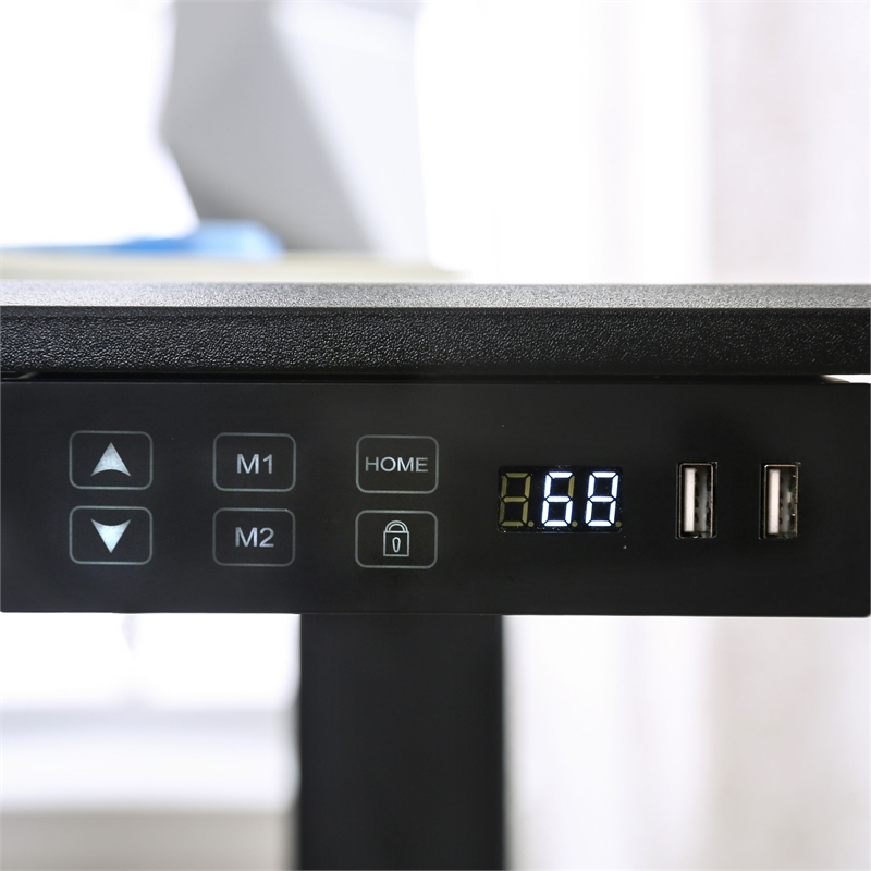 Furniture of America Seantay Metal Adjustable Long Desk with USB in Black