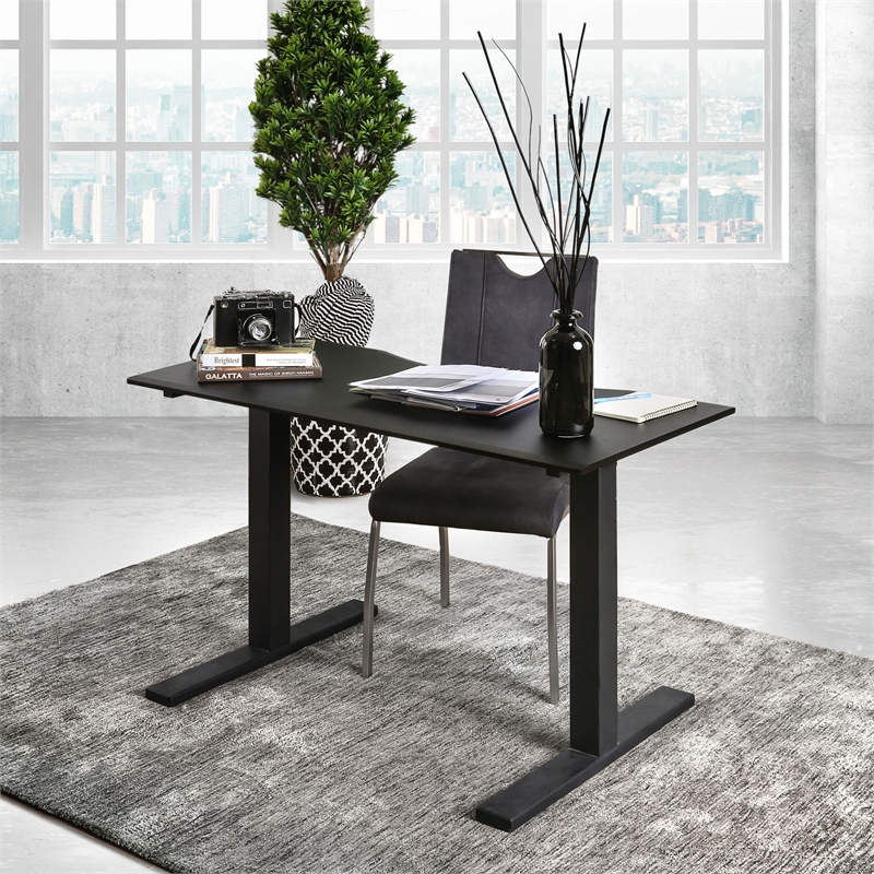 Furniture of America Seantay Metal Adjustable Short Desk with USB in Black