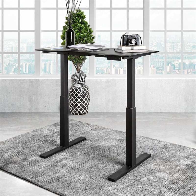 Furniture of America Seantay Metal Adjustable Short Desk with USB in Black