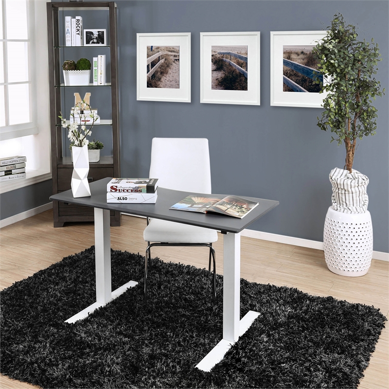 Furniture of America Seantay Metal Adjustable Short Desk with USB in Gray