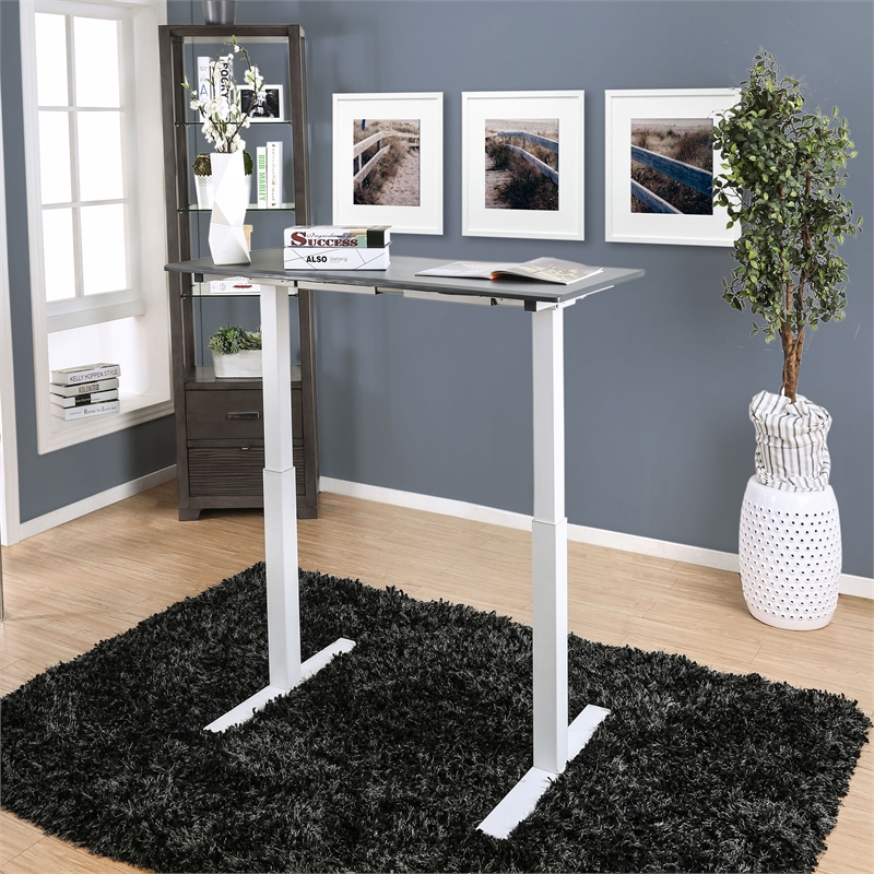 Furniture of America Seantay Metal Adjustable Short Desk with USB in Gray