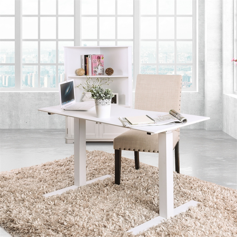 Furniture of America Seantay Metal Adjustable Long Desk with USB in White