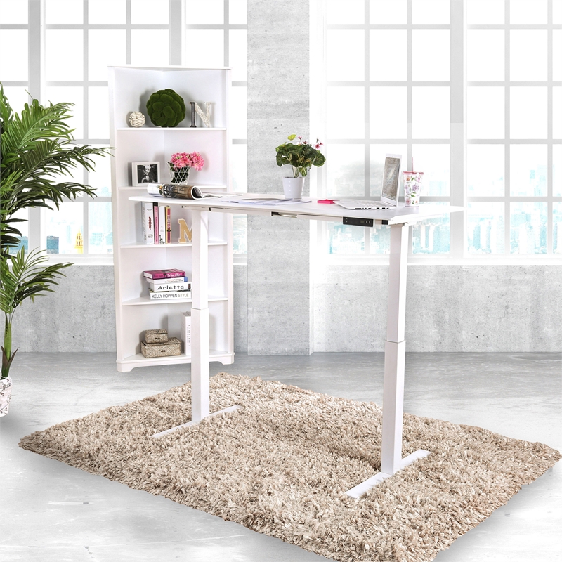 Furniture of America Seantay Metal Adjustable Long Desk with USB in White