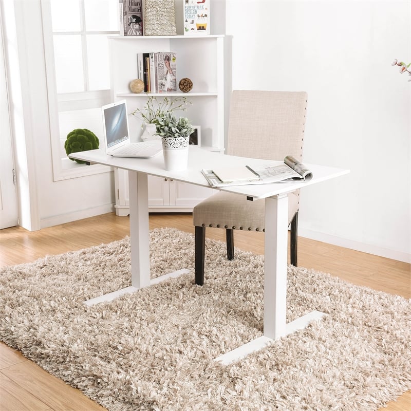 Furniture of America Seantay Metal Adjustable Short Desk with USB in White