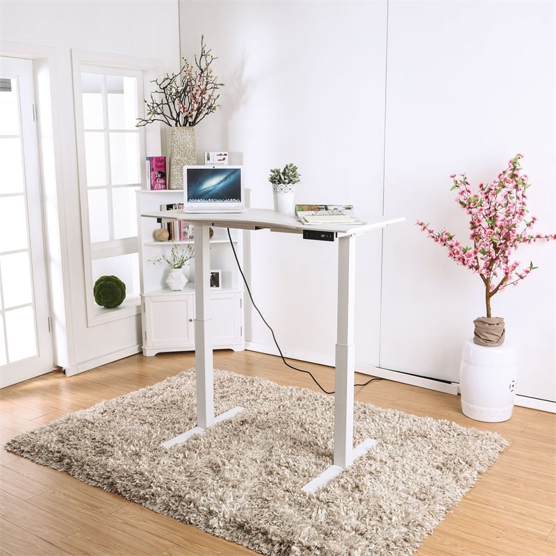 Furniture of America Seantay Metal Adjustable Short Desk with USB in White