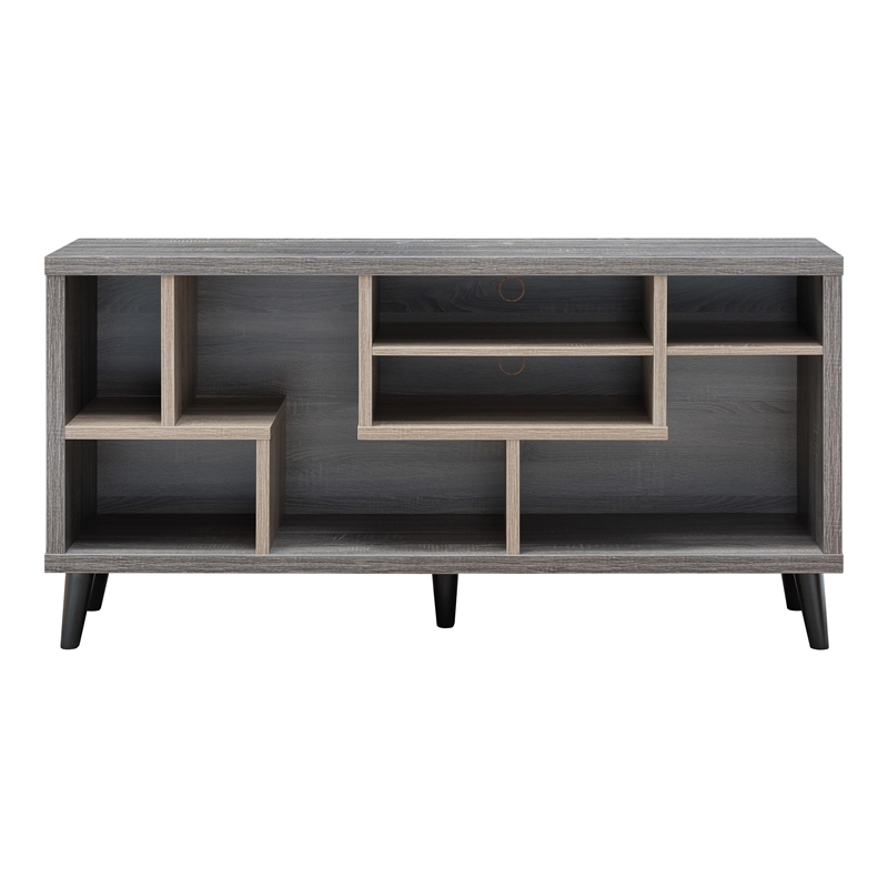 Furniture of America Nahmene Mid-Century Wood 7-Shelf TV Stand in Gray