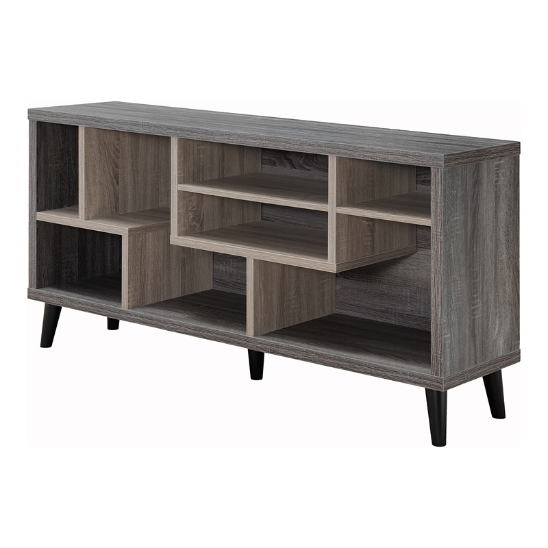 Furniture of America Nahmene Mid-Century Wood 7-Shelf TV Stand in Gray