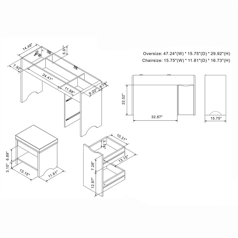 Furniture of America Caron Wood 2pc Flip-Top Vanity Table Set in White & Walnut